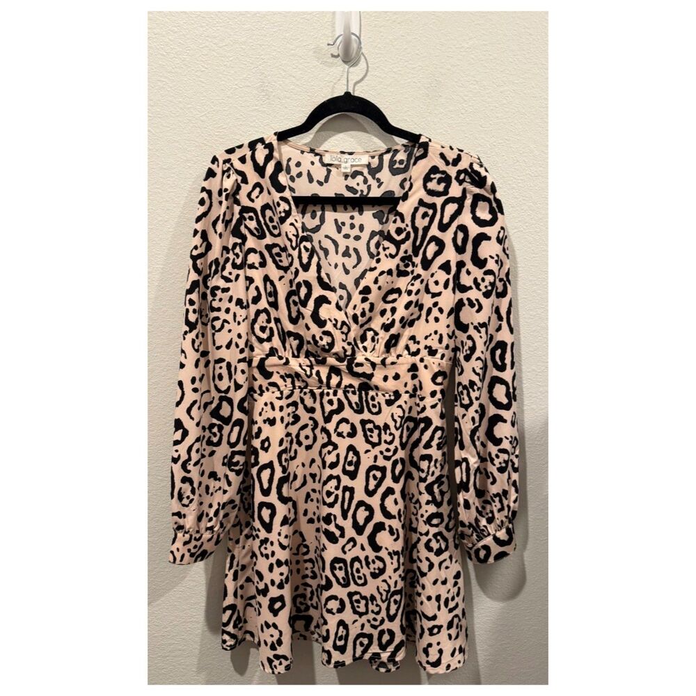 LOLA GRACE Leopard Cheetah Animal Print Long Sleeve Dress